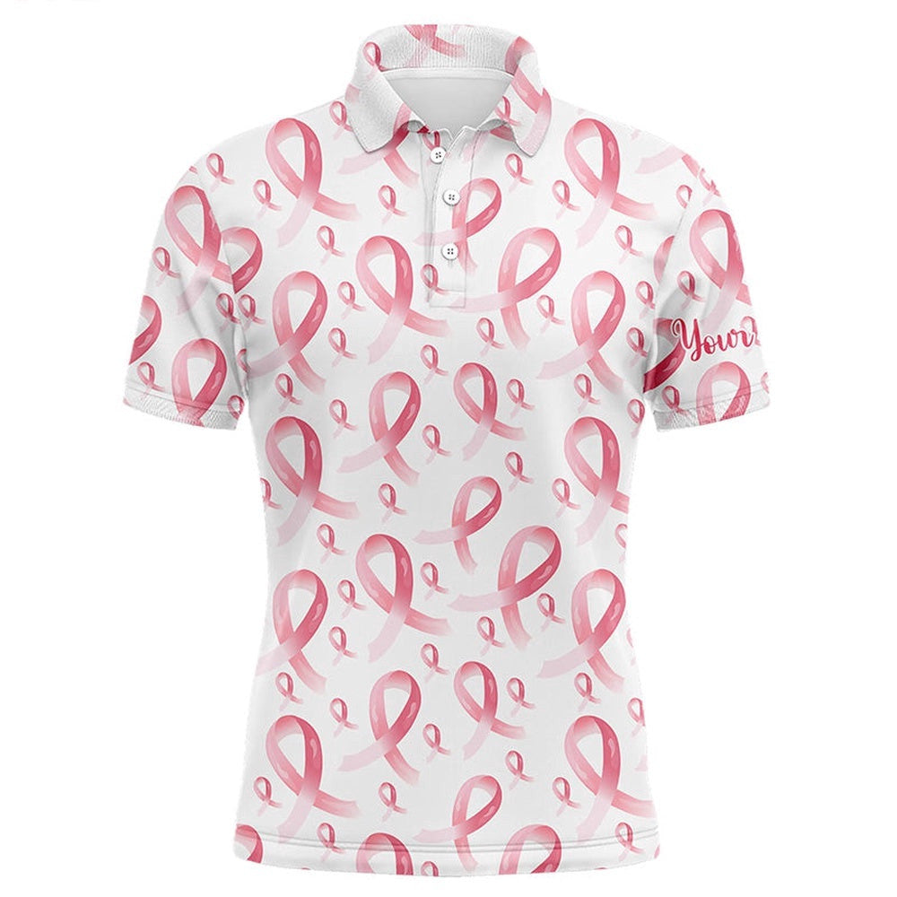 Pink Ribbons Breast Cancer Awareness Pattern Men's Golf Polo Shirts Custom Golf Apparel For Men's, Golf Polo Shirt, Golf Shirts