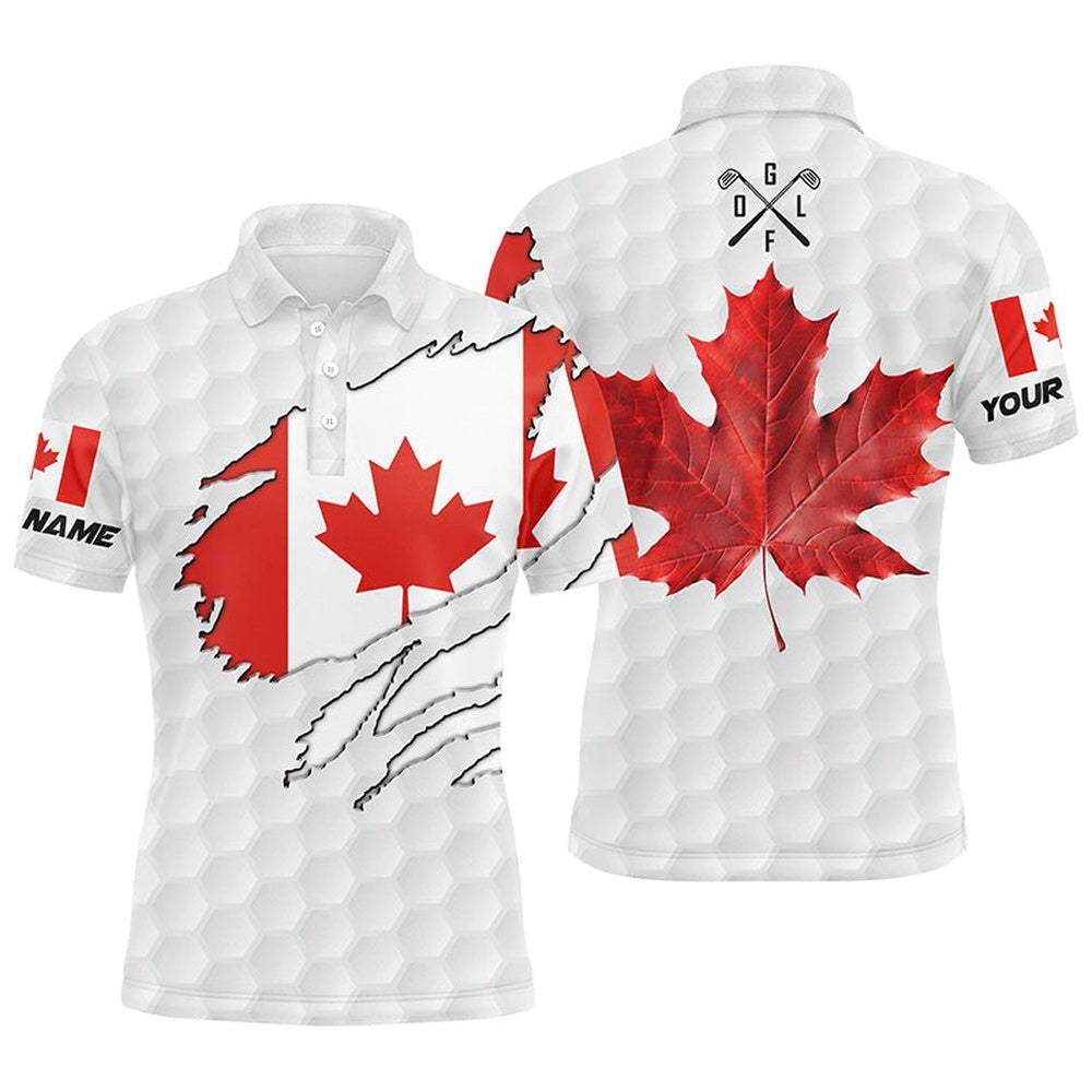 Personalized Canadian Flag Patriotic Golf White Men's Golf Polo Shirts Custom Golf Gifts For Men, Golf Polo Shirt, Golf Shirts