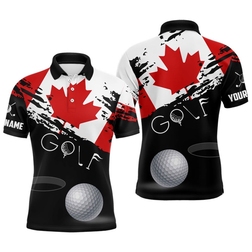 Personalized Grunge Canada Flag Men's Golf Polo Shirts Custom Patriotic Canadian Golf Shirts, Golf Polo Shirt, Golf Shirts