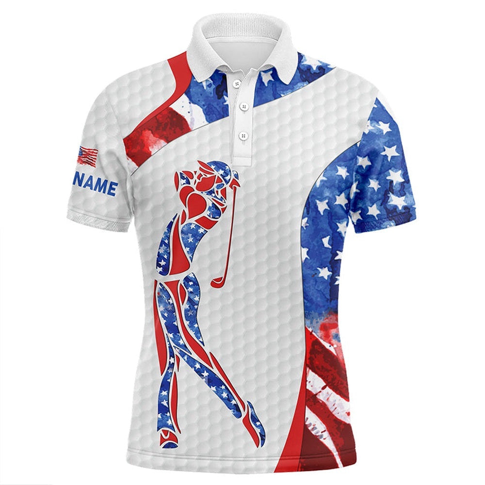 Personalized Watercolor American Flag Patriot Golf White Men's Golf Polo Shirts Custom Gifts For Men, Golf Polo Shirt, Golf Shirts
