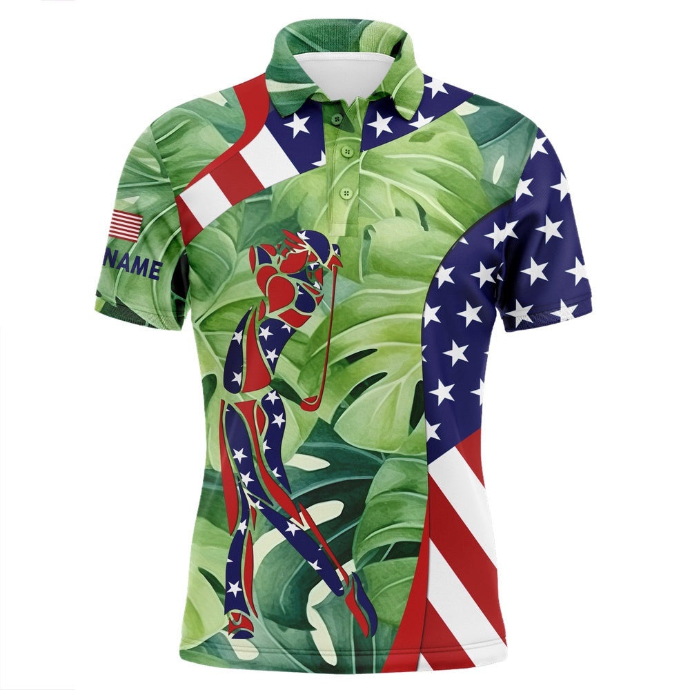 Personalized American Flag Patriot Golf Green Tropical Men's Golf Polo Shirts Custom Golf Gifts For Men, Golf Polo Shirt, Golf Shirts