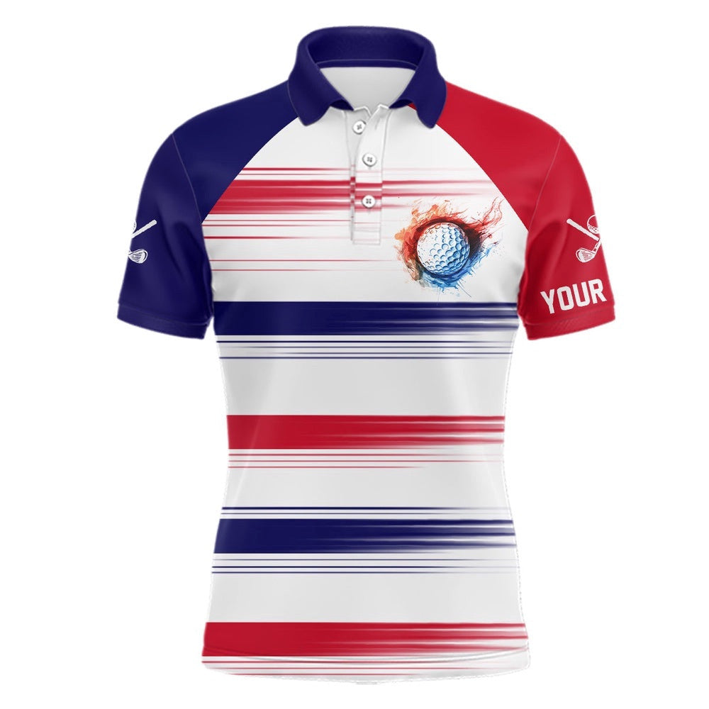 Red, White And Blue Men's Golf Polo Shirts Custom Patriotic Golf Ball Team Men's Golf Tops, Golf Polo Shirt, Golf Shirts
