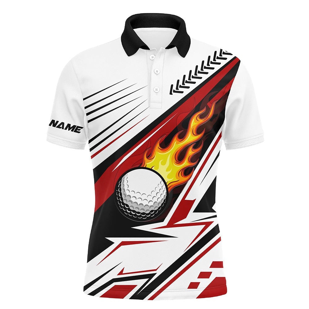White Golf Ball Flame Men's Golf Polo Shirt Custom Golf Apparel For Men's Red, Golf Polo Shirt, Golf Shirts