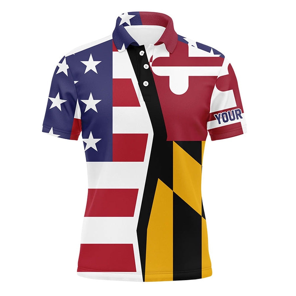 Personalized American Flag Maryland Patriot Golf White Men's Golf Polo Shirts For Men's, Golf Polo Shirt, Golf Shirts