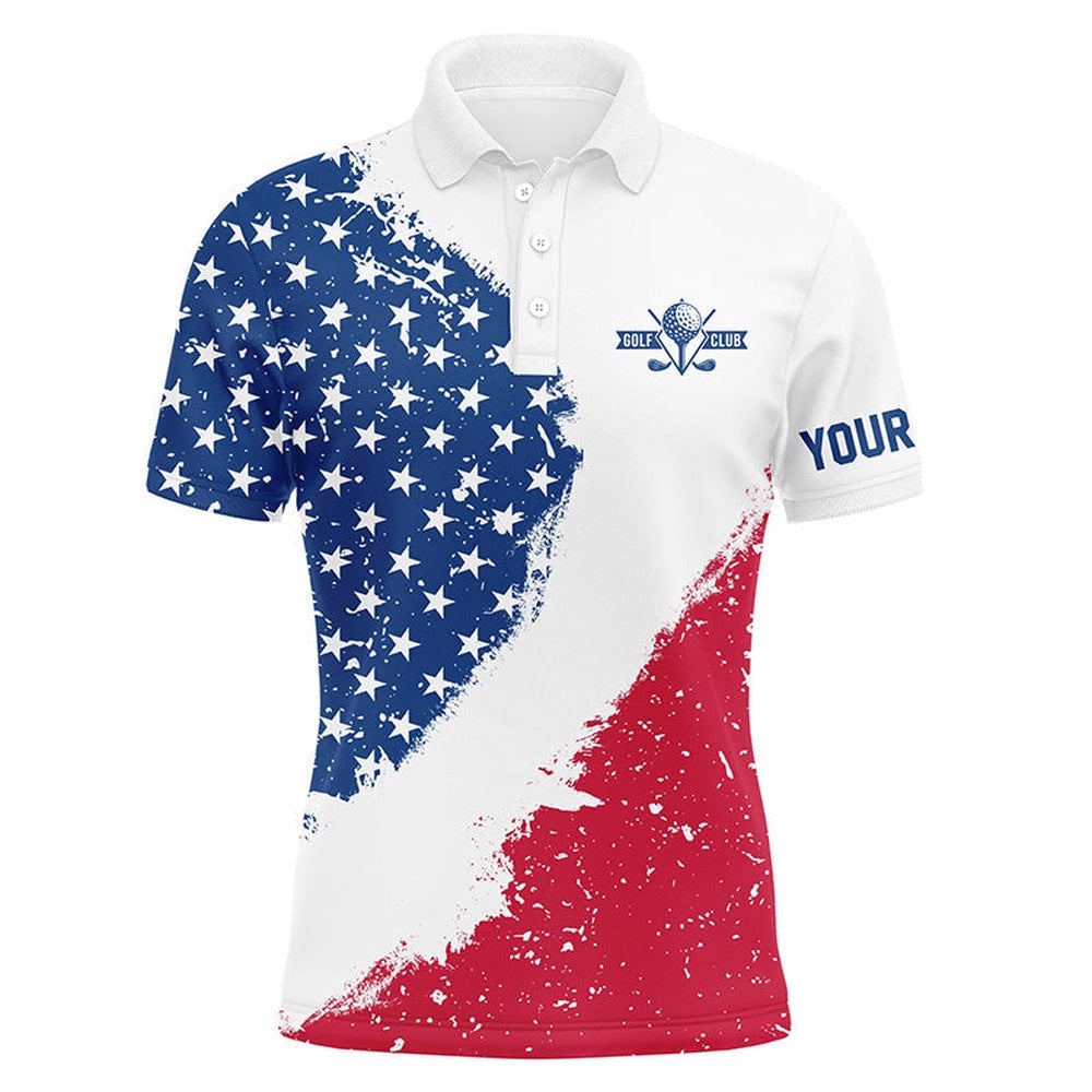 Personalized White Golf Polos Shirts For Men's American Flag Th July Custom Men's Golf Apparel, Golf Polo Shirt, Golf Shirts