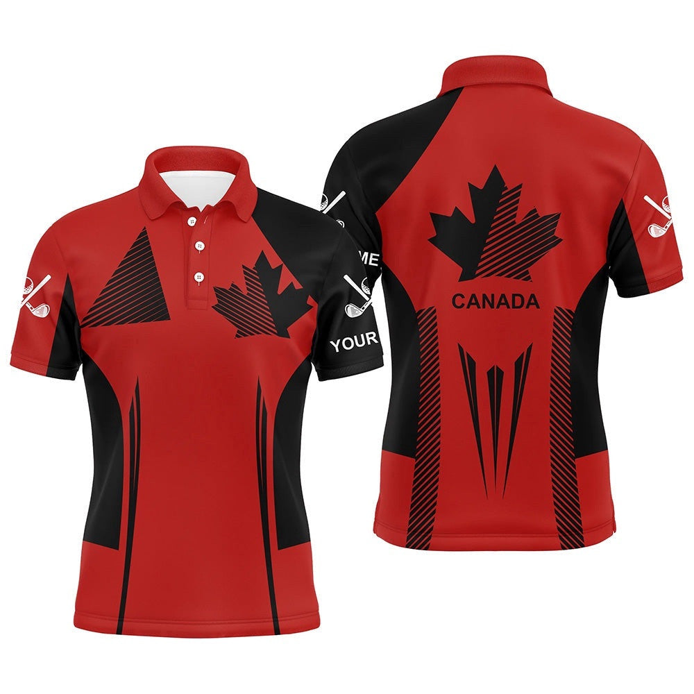 Personalized Black And Red Canada Flag Golf Polo Shirt For Men Custom Patriotic Gifts For Golf Lovers, Golf Polo Shirt, Golf Shirts