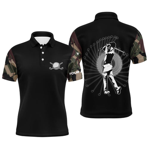 Personalized Camo Black Golf Polo Shirts For Men Long Sleeve Golf Shirts Cool Golf Gifts, Golf Polo Shirt, Golf Shirts