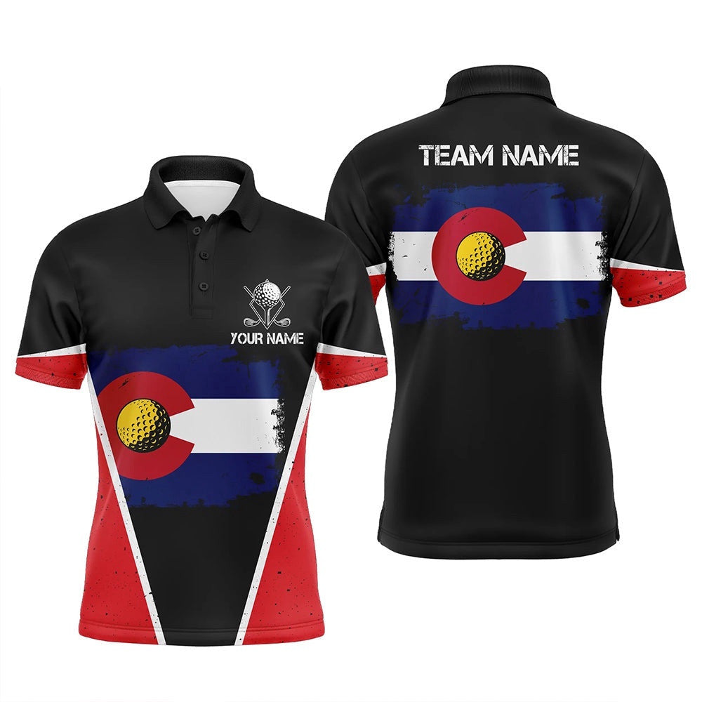 Retro Colorado Flag Black Men's Golf Polo Shirts Custom Patriotic Golf Shirts For Men, Golf Polo Shirt, Golf Shirts
