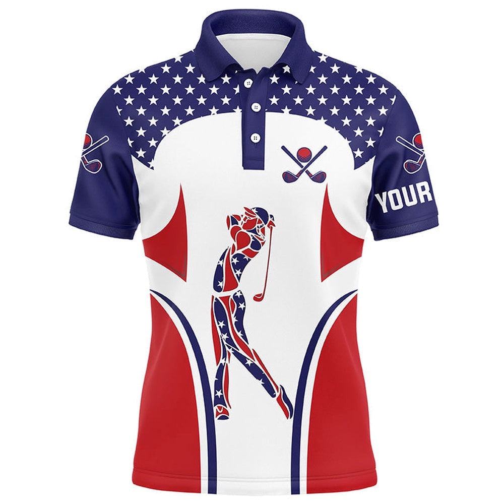 Red, White And Blue American Flag Men's Golf Polo Shirts Custom Patriotic Men's Golf Tops, Golf Polo Shirt, Golf Shirts
