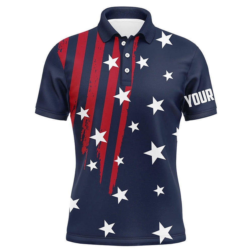 Personalized Navy Golf Polos Shirts For Men American Flag Th July Custom Patriot Best Men Golf Wears, Golf Polo Shirt, Golf Shirts