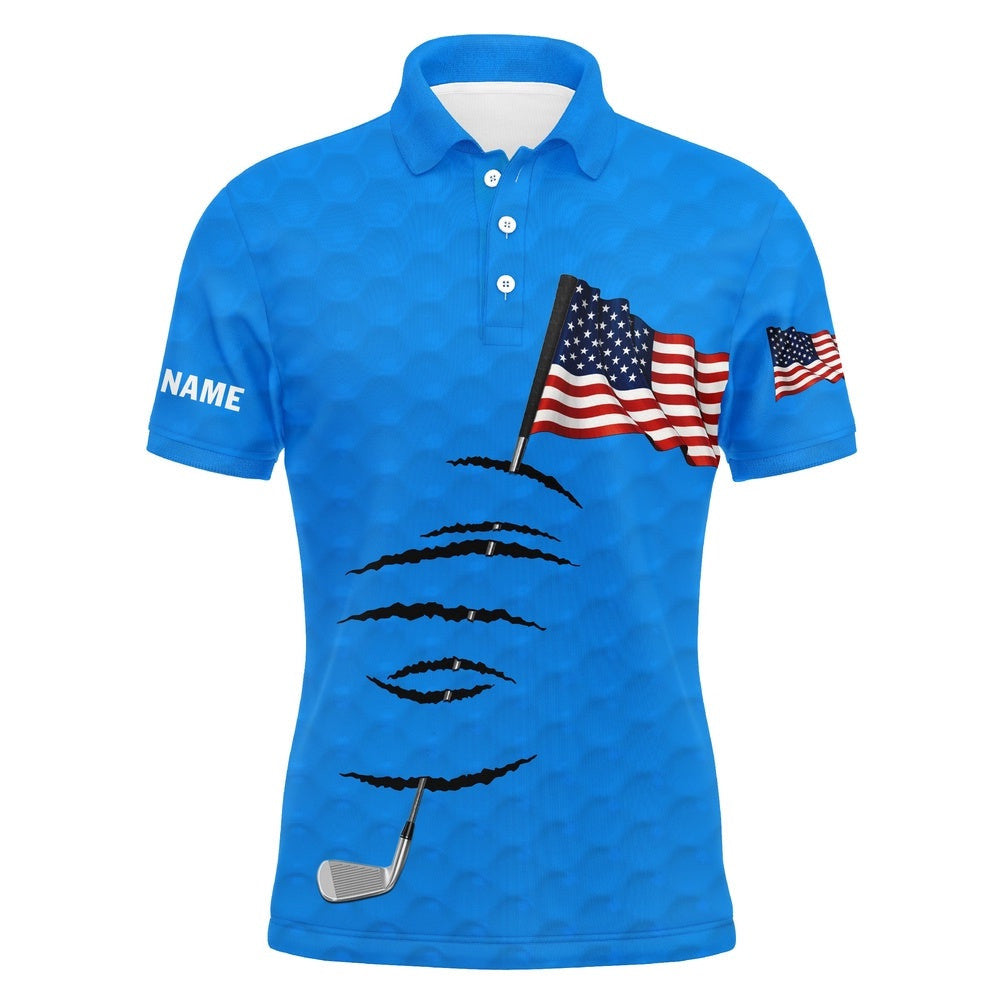 Personalized Blue Golf Polos Shirt For Men American Flag Th July Custom Name Gifts For Golf Lovers, Golf Polo Shirt, Golf Shirts