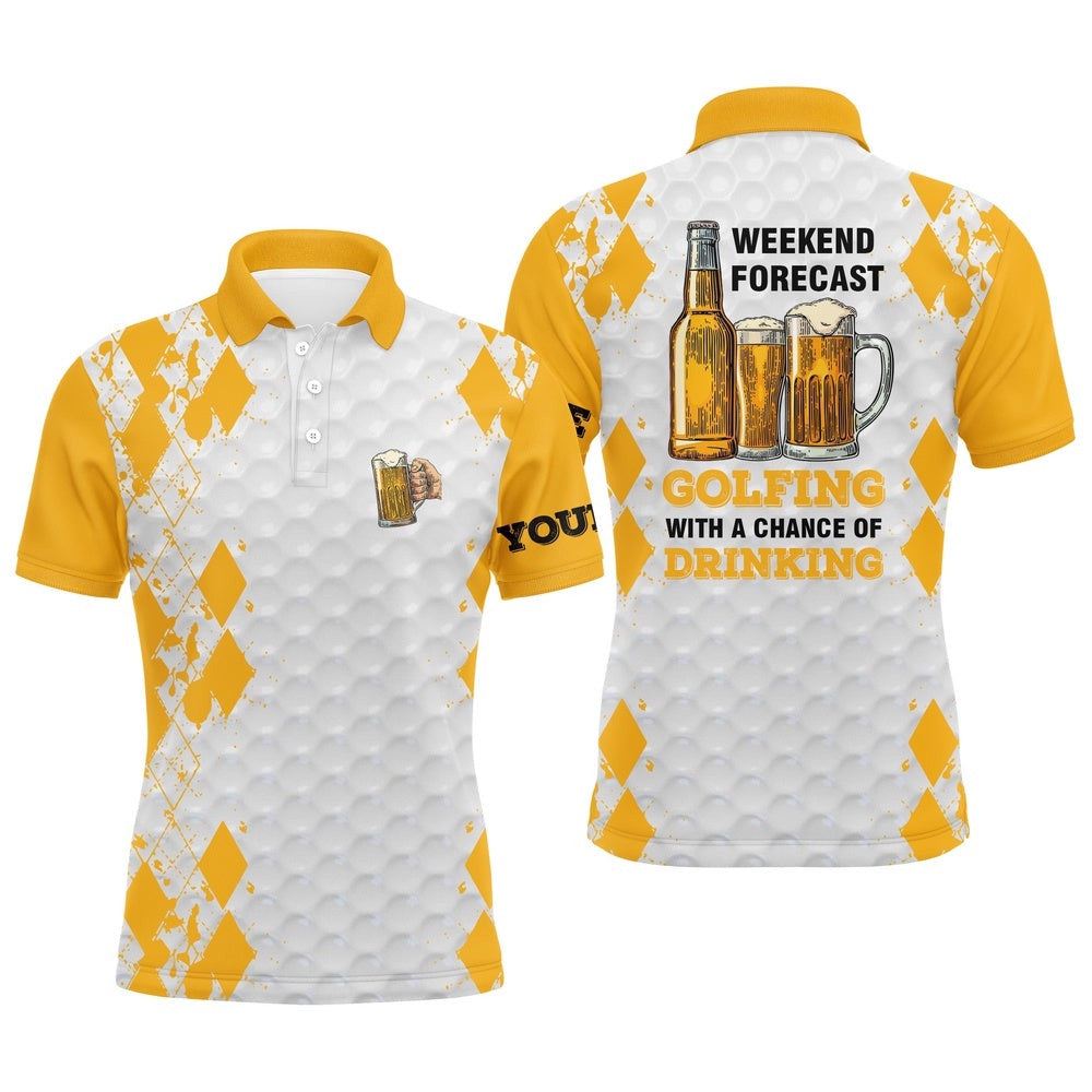 Weekend Forecast Golfing With A Chance Of Drinking Beer Custom Name Funny Men's Golf Polo Shirt, Golf Polo Shirt, Golf Shirts