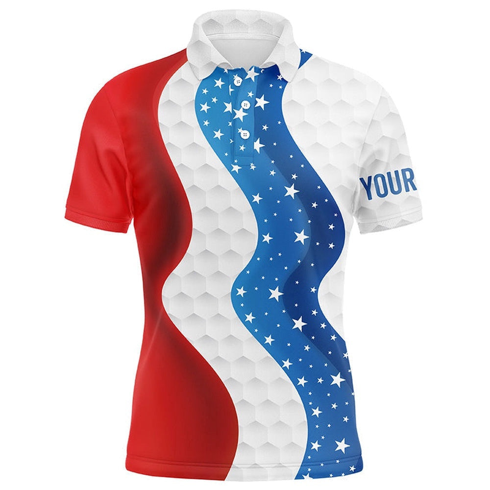 Red, White And Blue American Flag Men's Golf Polo Shirts Custom Men's Golf Clothes, Cool Golf Gifts, Golf Polo Shirt, Golf Shirts