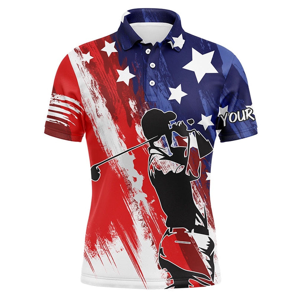 Red, White, And Blue American Flag Men Golf Polo Shirts Custom Patriotic Golf Shirt, Golf Polo Shirt, Golf Shirts