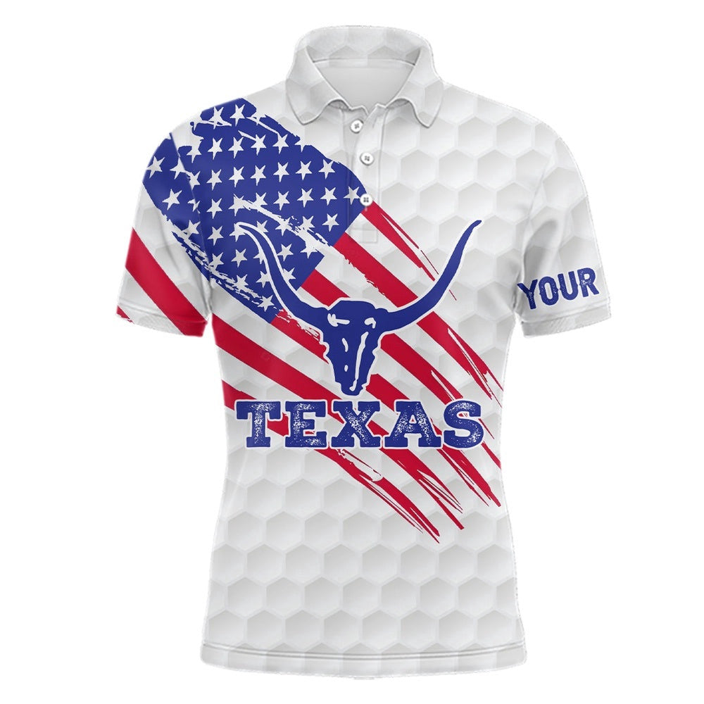 Texas Flag Longhorn Men's Golf Polo Shirts Custom Patriotic Golf Shirts For Men Golf Gifts, Golf Polo Shirt, Golf Shirts