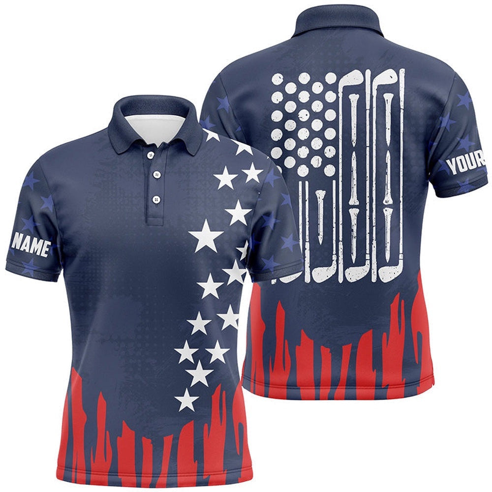 Red White And Blue American Flag Men's Golf Polo Shirt Custom Patriotic Men's Golf Outfits, Golf Polo Shirt, Golf Shirts