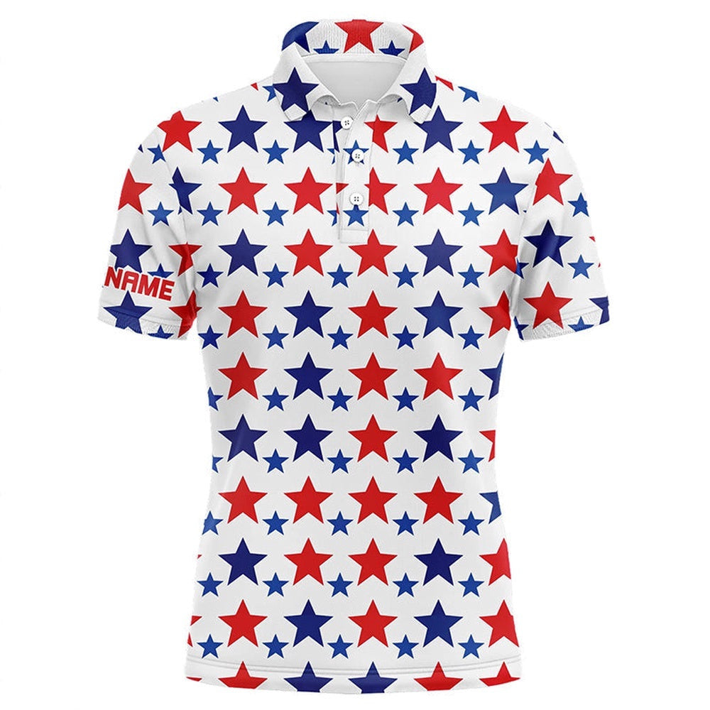 Red, White And Blue Stars Pattern Men's Golf Polo Shirts Custom Patriotic Golf Top For Men, Golf Polo Shirt, Golf Shirts