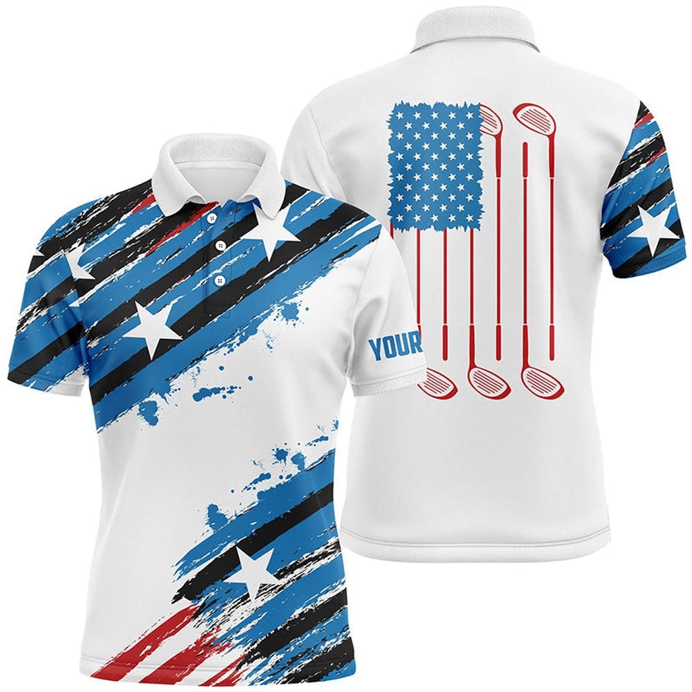 Red White And Blue American Flag Men's Golf Polo Shirt Custom Men's Golf Clothing, Patriotic Golf Gifts, Golf Polo Shirt, Golf Shirts