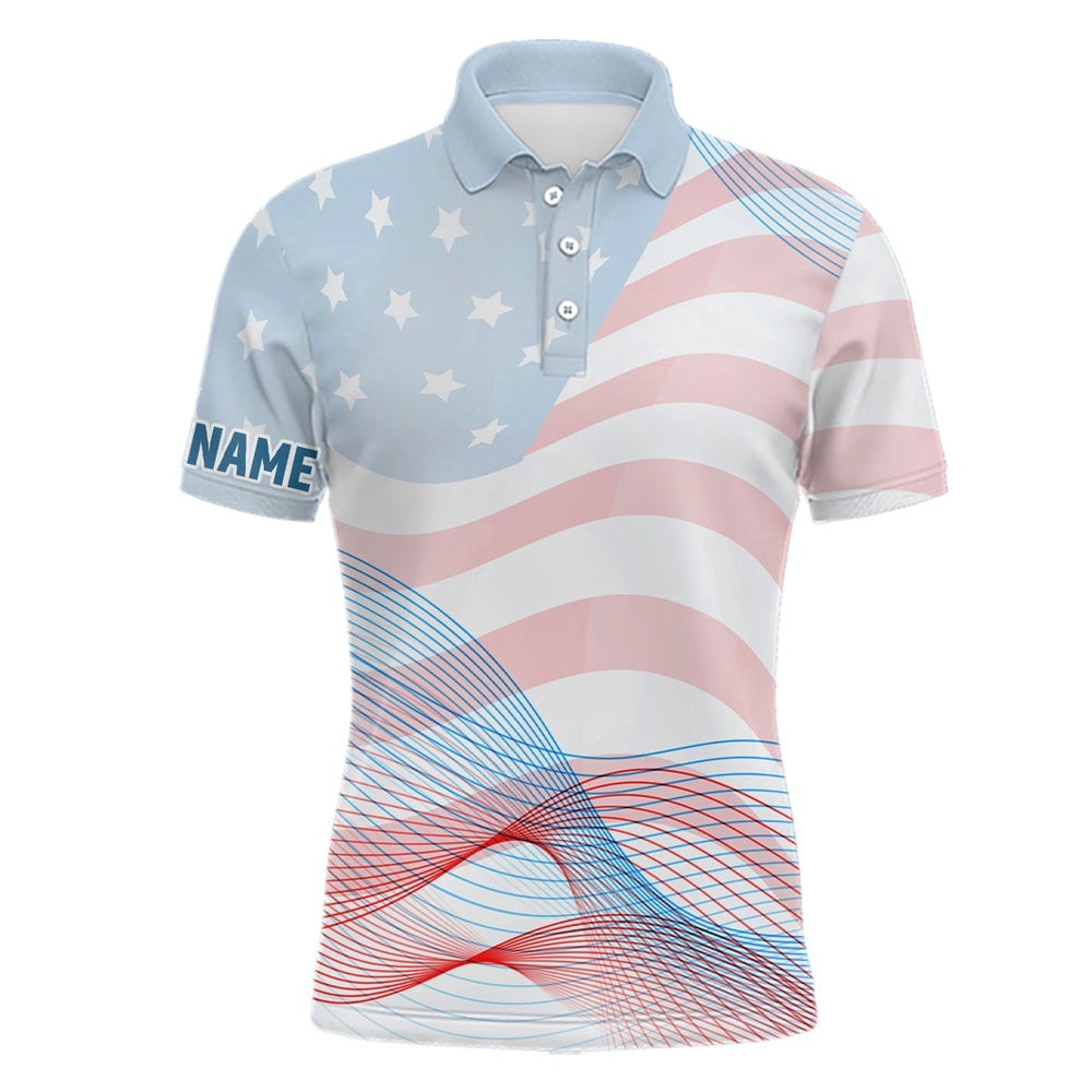 Transparent American Flag Men's Golf Polo Shirts Custom Patriotic Golf Shirts For Men Golf Gifts, Golf Polo Shirt, Golf Shirts