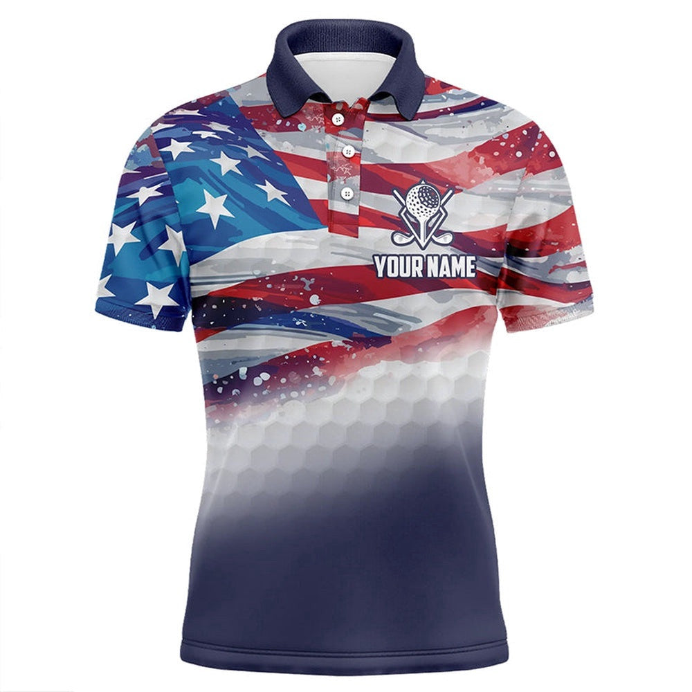 Watercolor American Flag Men's Golf Polo Shirts Custom Patriotic Golf Shirts For Men Golf Gifts, Golf Polo Shirt, Golf Shirts