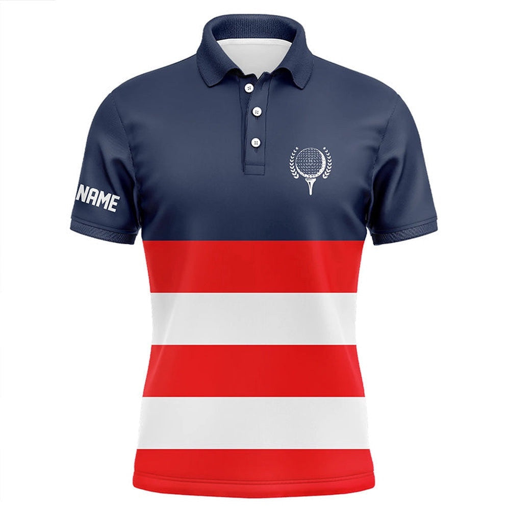 Red, White And Blue Stripe Custom Men's Golf Polos Shirts, Patriot Men's Golf Attire, Golf Polo Shirt, Golf Shirts