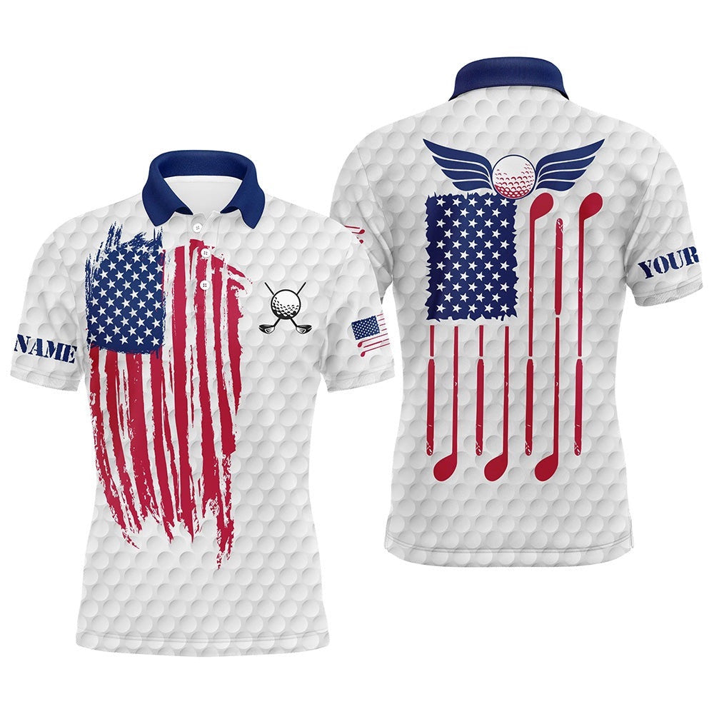 Red, White And Blue Men's Golf Polo Shirts Custom Golf Clubs American Flag Patriotic Men's Golf Tops, Golf Polo Shirt, Golf Shirts