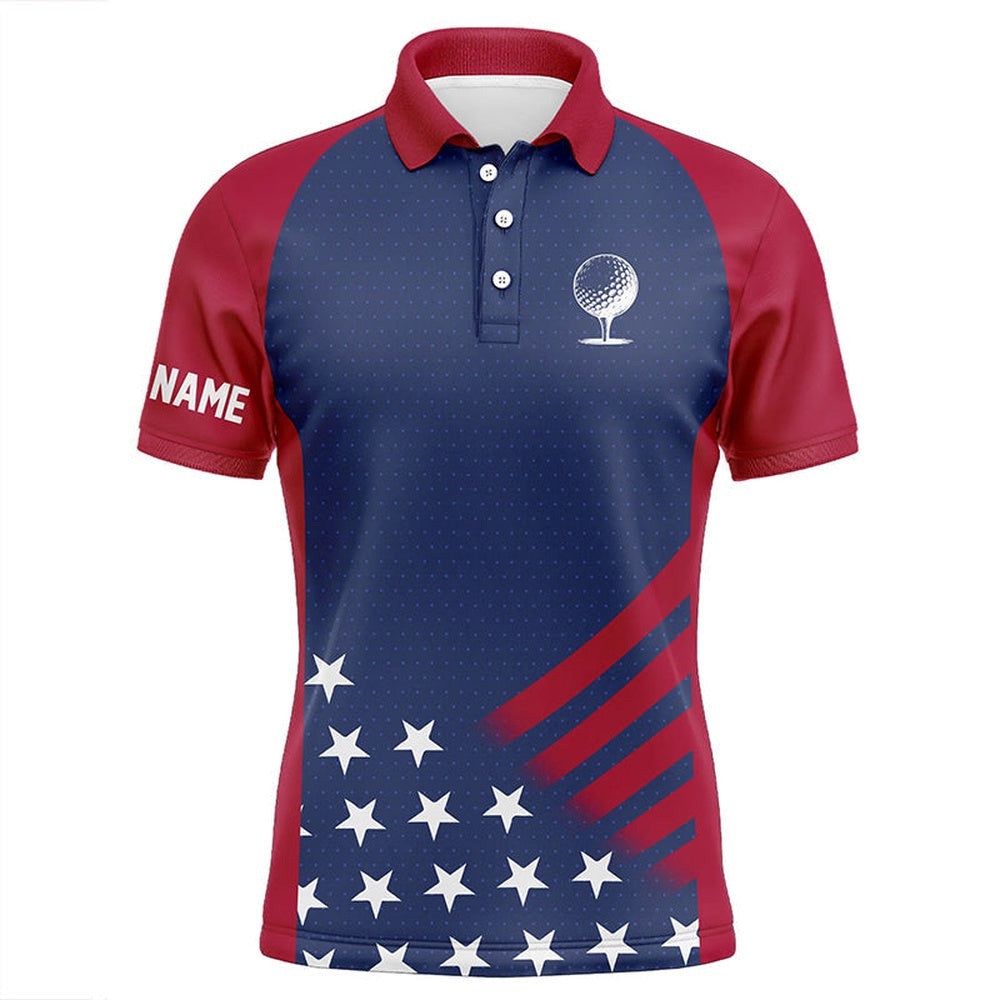 Red, White And Blue American Flag Men's Golf Polo Shirts Custom Patriotic Team Golf Tops For Men, Golf Polo Shirt, Golf Shirts