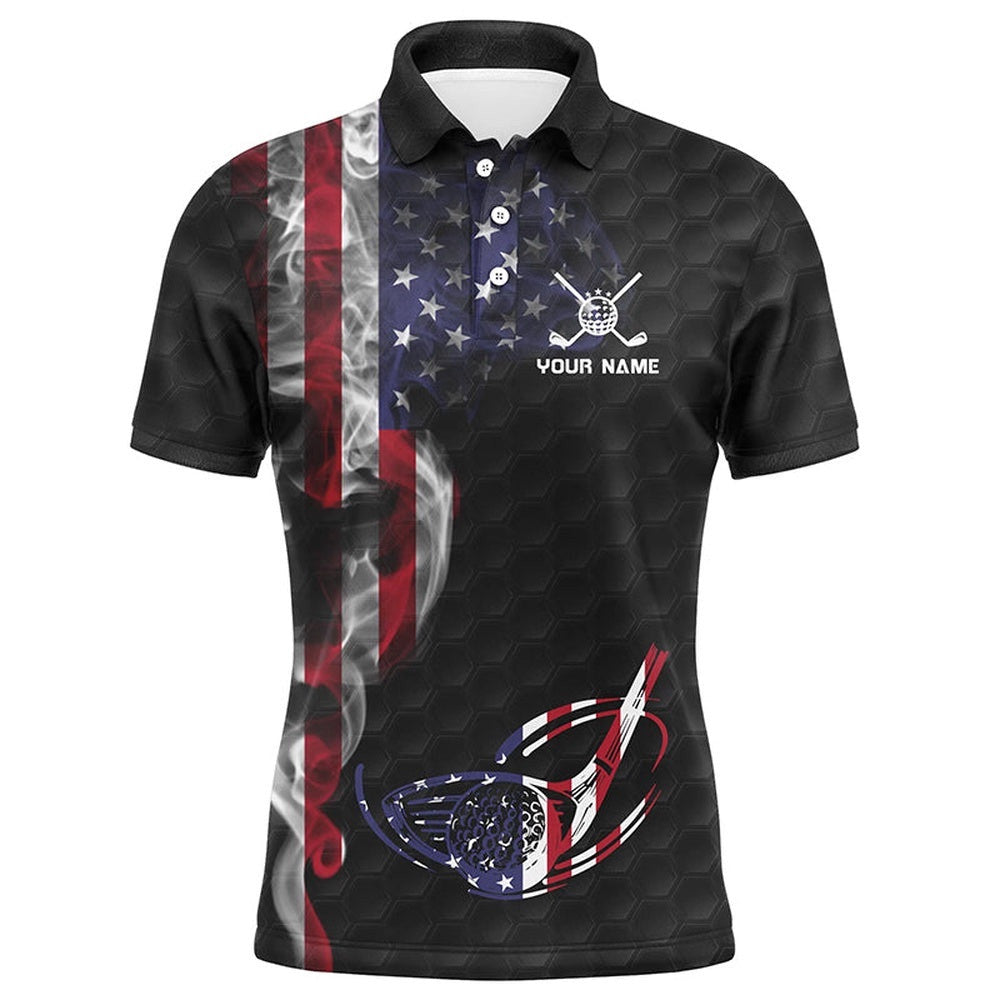 Smoky American Flag Men's Golf Polo Shirts Custom Patriotic Golf Tops For Men Golf Pattern Shirt, Golf Polo Shirt, Golf Shirts
