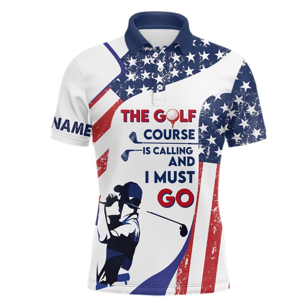 Retro American Flag Men's Golf Polo Shirt Custom Patriotic Golf Shirts For Men Best Golf Gifts, Golf Polo Shirt, Golf Shirts
