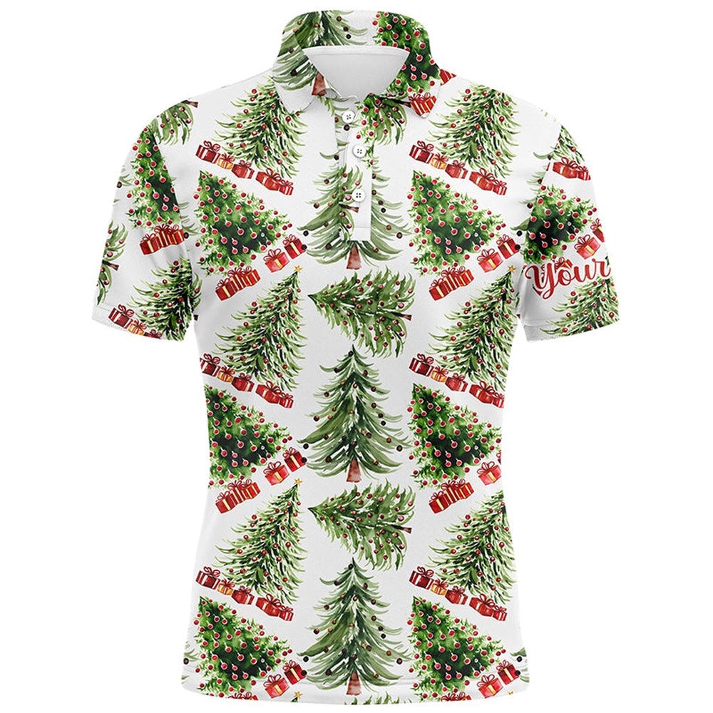 Watercolor Christmas Trees And Gifts Men's Golf Polo Shirt Winter Golf Shirts For Men, Golf Polo Shirt, Golf Shirts
