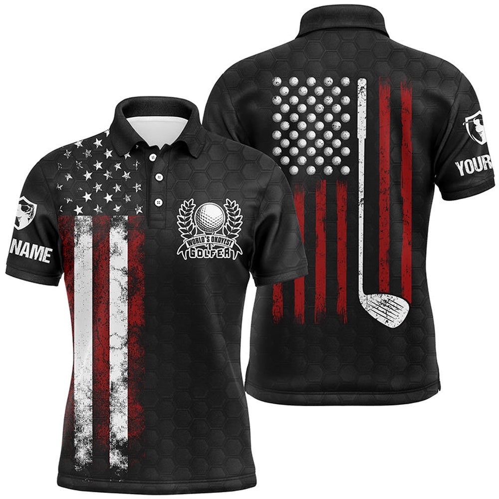 Vintage American Flag Black Men's Golf Polo Shirts Custom Patriotic Golf Clubs Best Men Golf Wear, Golf Polo Shirt, Golf Shirts