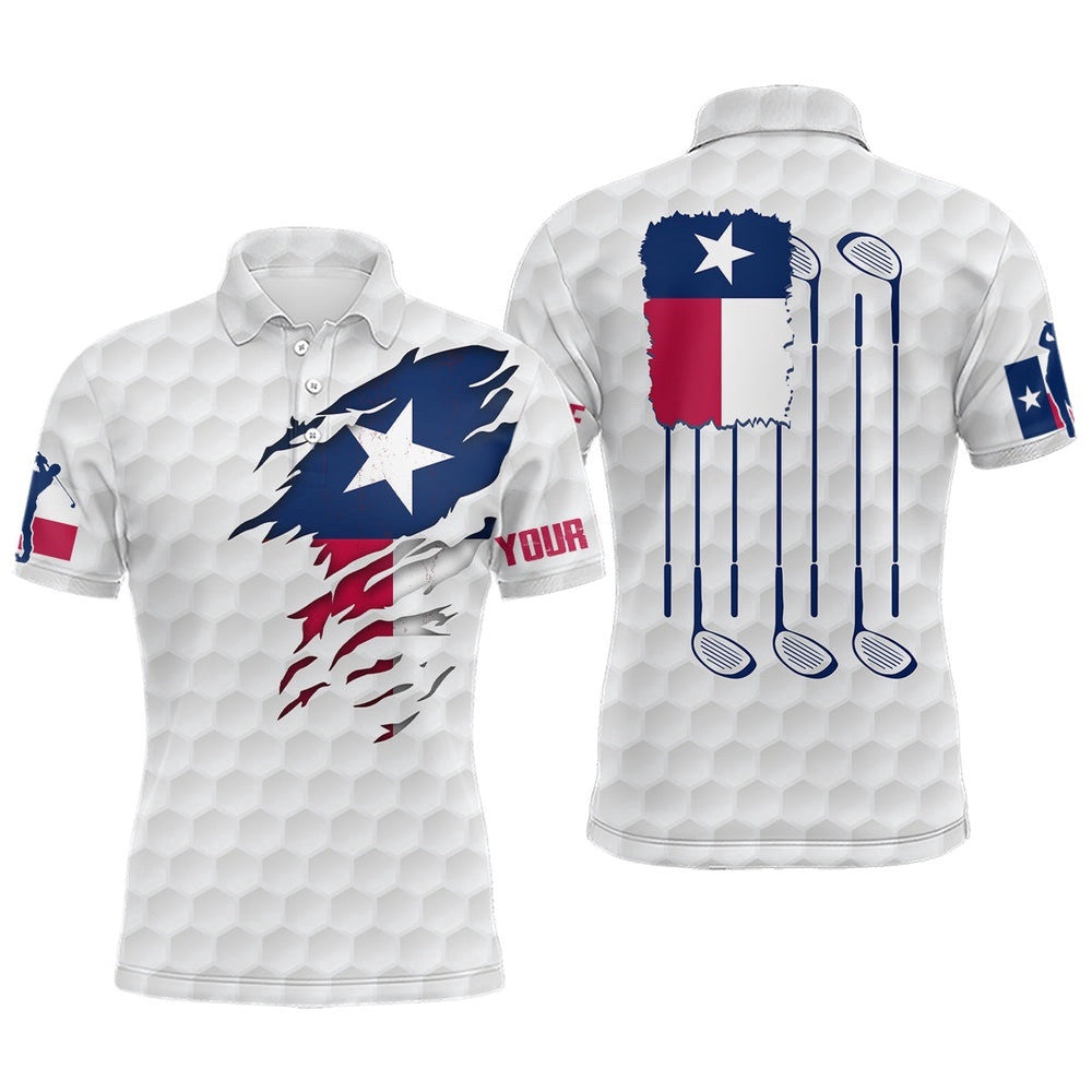 Retro Texas Flag White Golf Pattern Men's Polo Shirt Patriotic Golf Shirts For Men Golf Gifts, Golf Polo Shirt, Golf Shirts