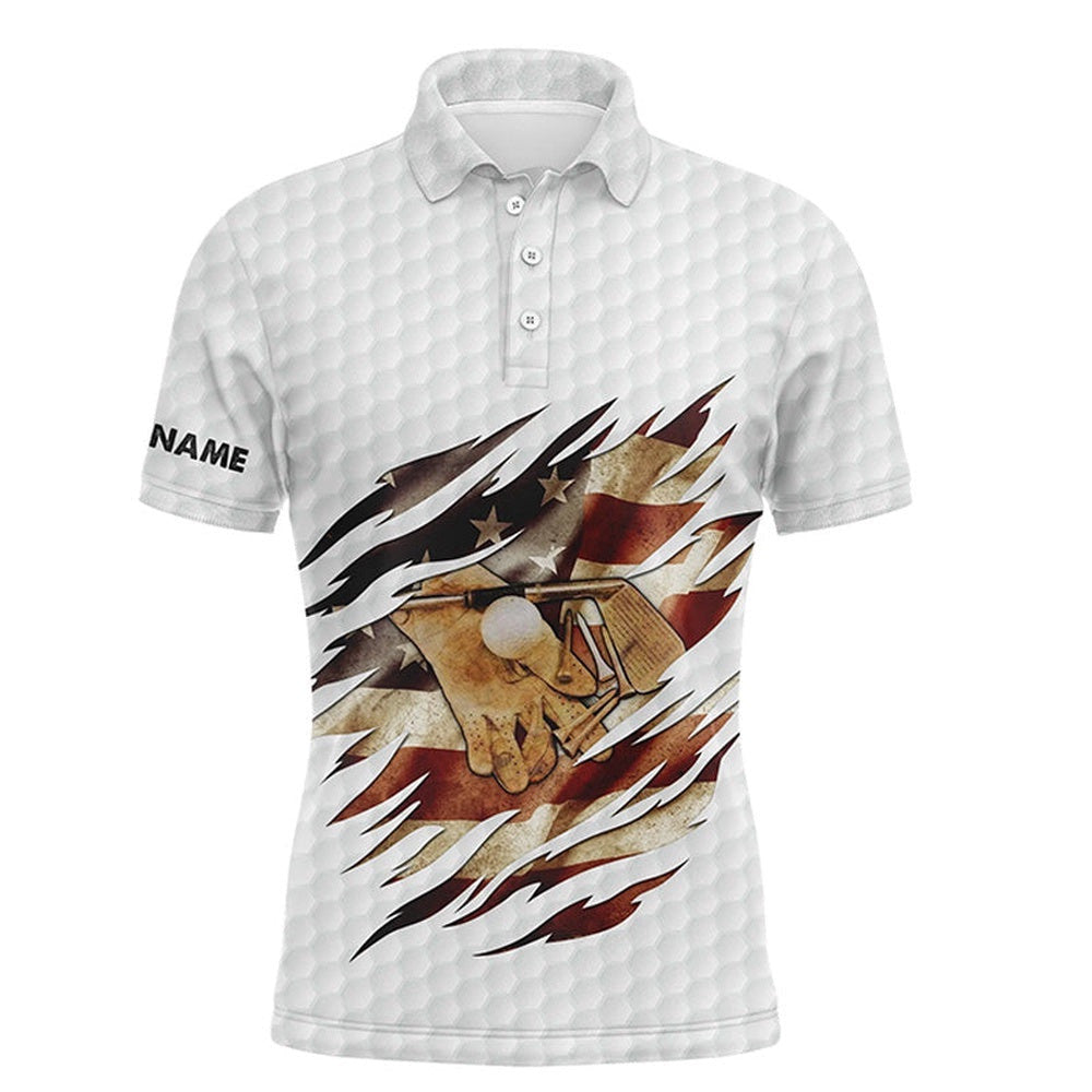 Vintage American Flag Men's Golf Polos Shirts Custom Name Patriot Golf Gifts, Golf Shirts For Men, Golf Polo Shirt, Golf Shirts