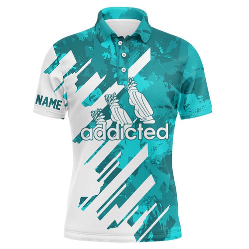 White And Turquoise Camo Golf Clubs Men's Golf Polo Shirt Custom Addicted Golf Tops For Men's, Golf Polo Shirt, Golf Shirts