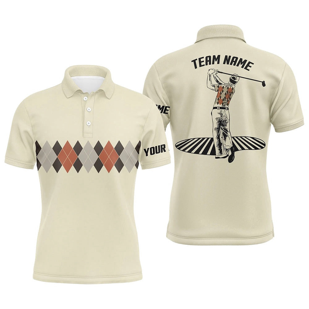Vintage Argyle Pattern Men's Golf Polo Shirt Custom Name Funny Golf Shirts For Men Golf Gifts, Golf Polo Shirt, Golf Shirts