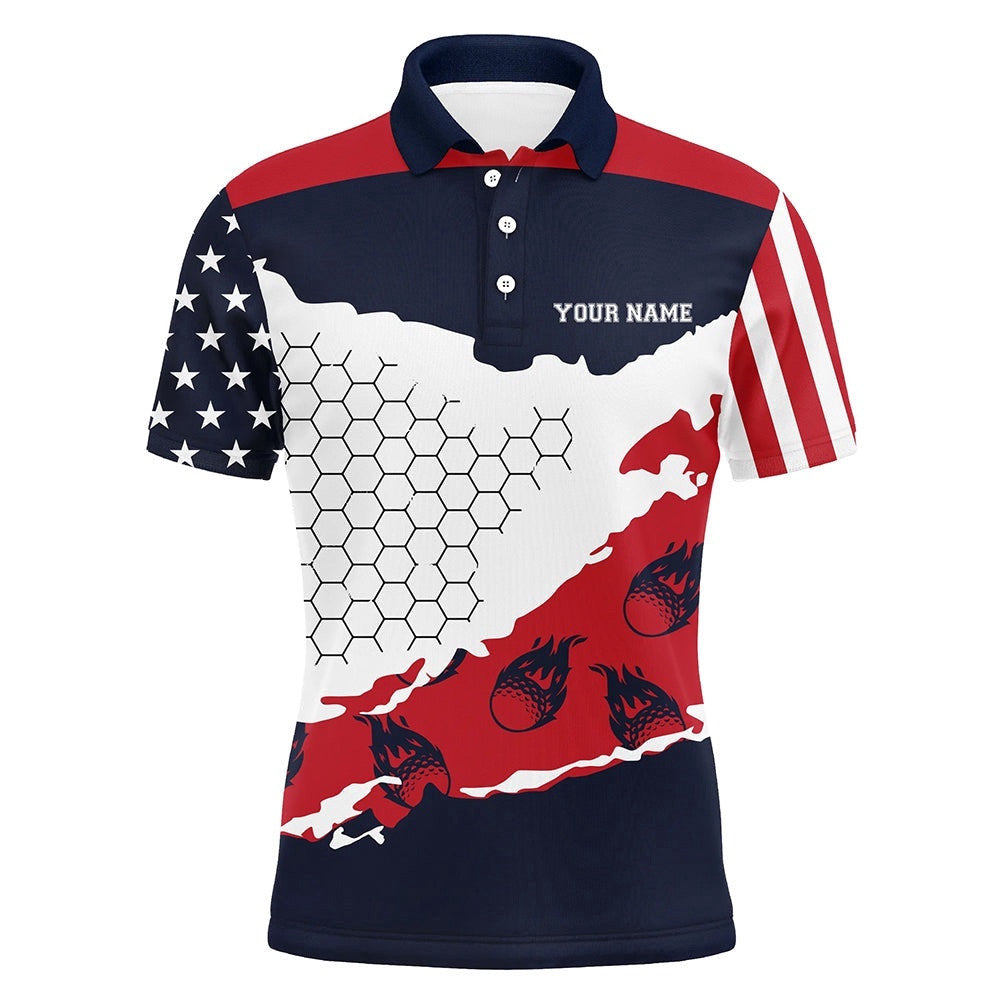 Personalized American Flag Men's Golf Polo Shirts Golf Flame D All Over Print Polo Shirt For Men, Golf Polo Shirt, Golf Shirts