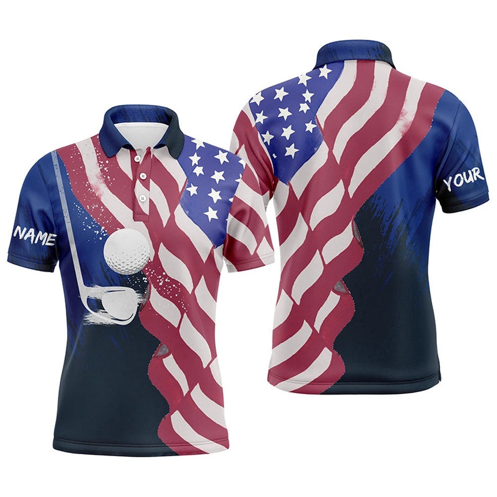 Watercolor D American Flag Golf Polos Th Of July Golfer Gifts, Patriotic Golf Tops For Men, Golf Polo Shirt, Golf Shirts