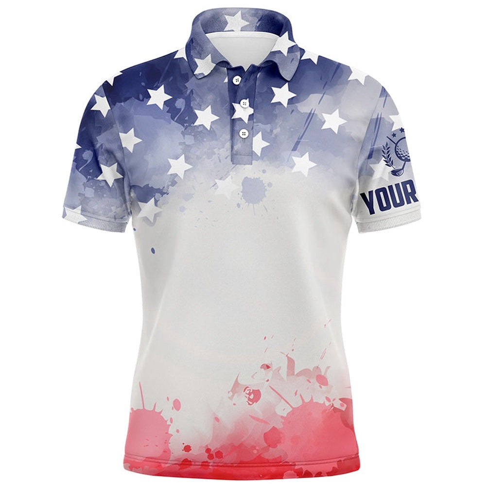 Watercolor American Flag Men's Golf Polo Shirt Patriotic Usa Golf Shirts For Men Golf Gifts, Golf Polo Shirt, Golf Shirts