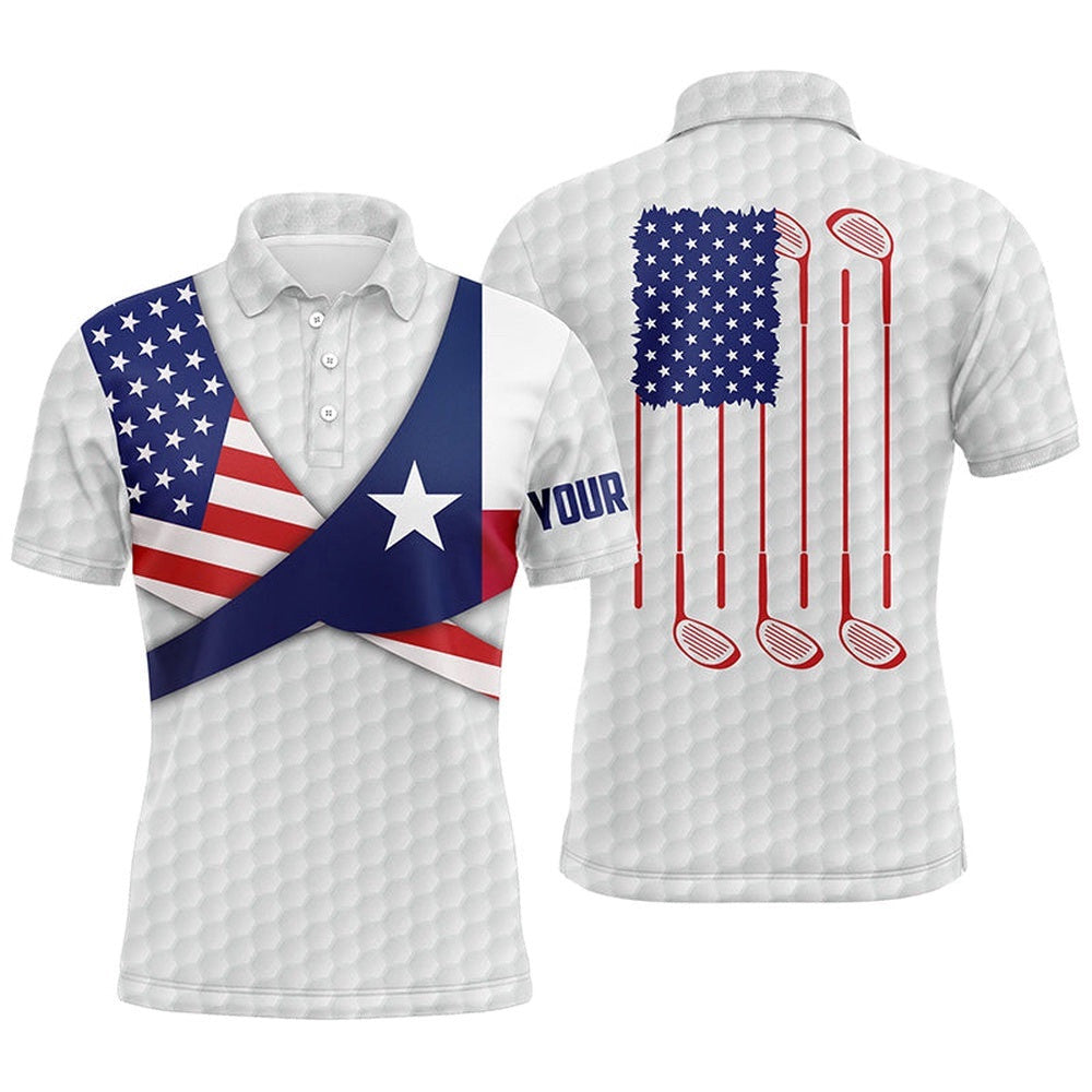Texas Flag White Golf Pattern Men's Polo Shirt Patriotic Golf Shirts For Men Golf Gifts, Golf Polo Shirt, Golf Shirts