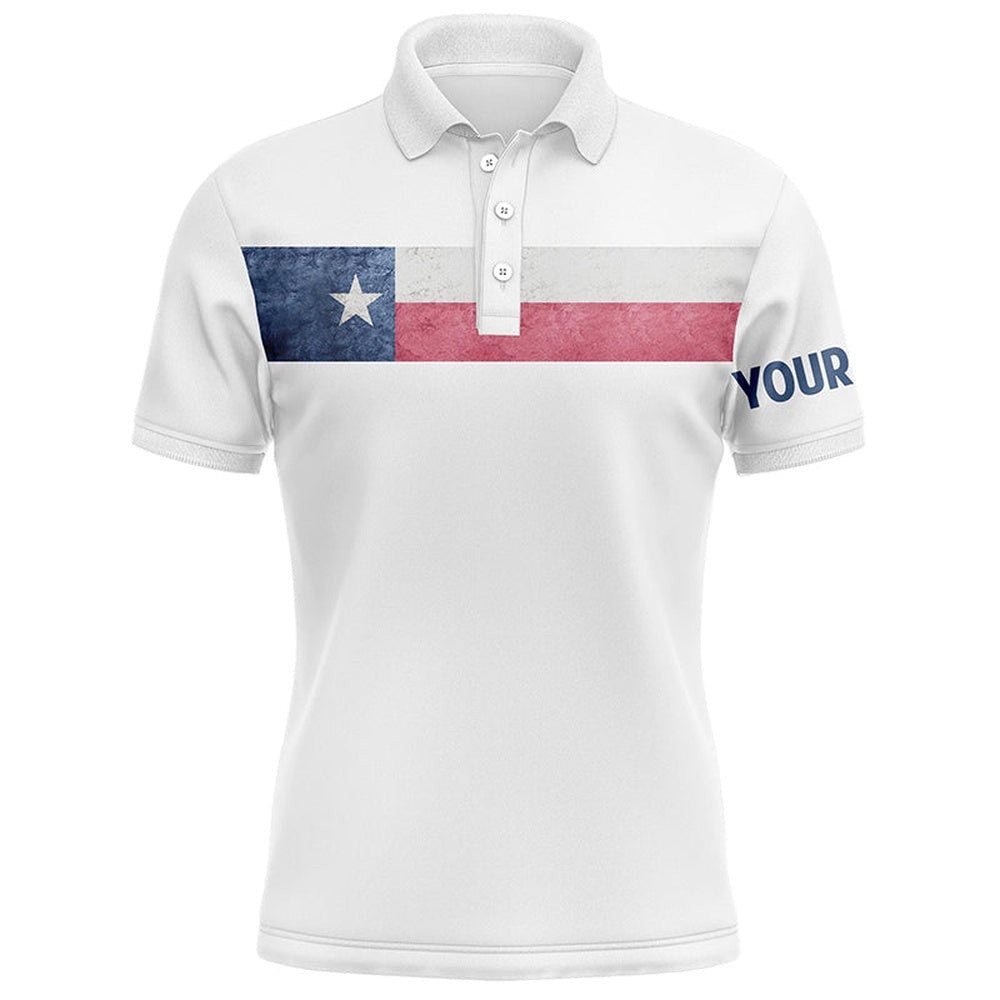 Texas Flag White Men's Golf Polo Shirts Custom Patriotic Golf Tops For Men's, Golf Polo Shirt, Golf Shirts
