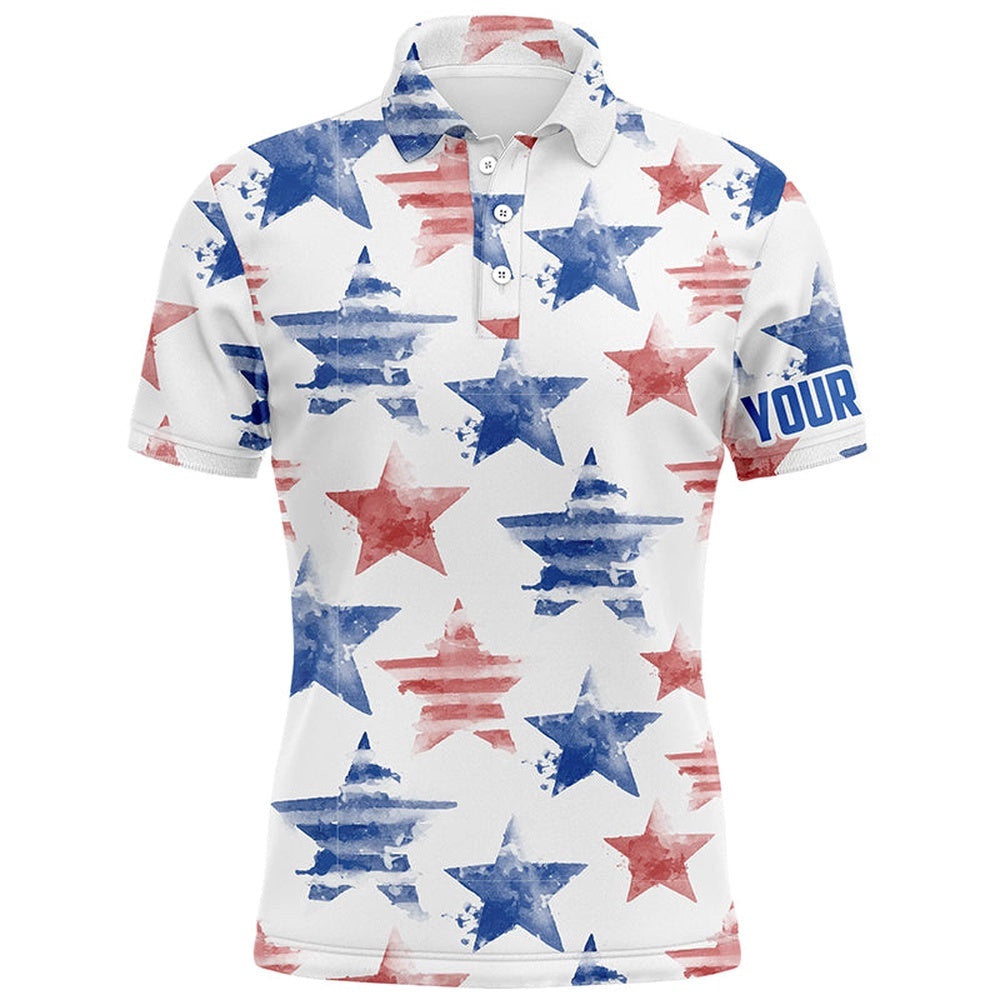 Watercolor American Stars Men's Golf Polo Shirt Patriotic Golf Tops For Men Golf Gifts, Golf Polo Shirt, Golf Shirts