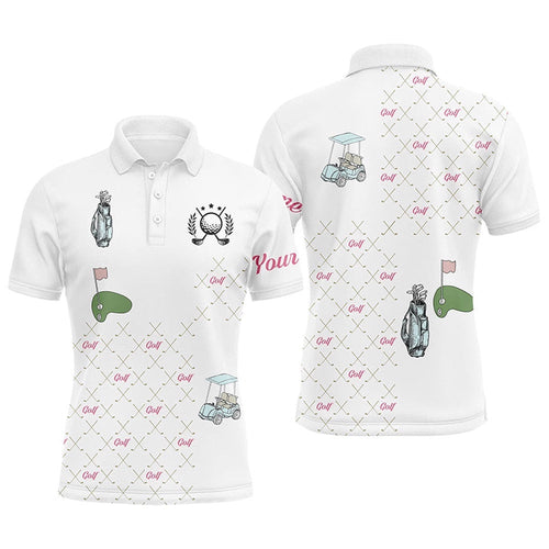 White Men's Golf Polos Shirts Custom Golf Clubs Pattern Golf Shirt, Golf Shirt For Men Gift For Dad, Golf Polo Shirt, Golf Shirts