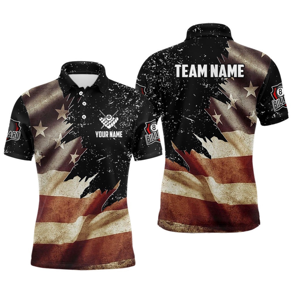 Retro American Flag Billiard Polo Shirts Custom Patriotic Billiard Polo Uniform, Personalized Billiard Polo Shirt