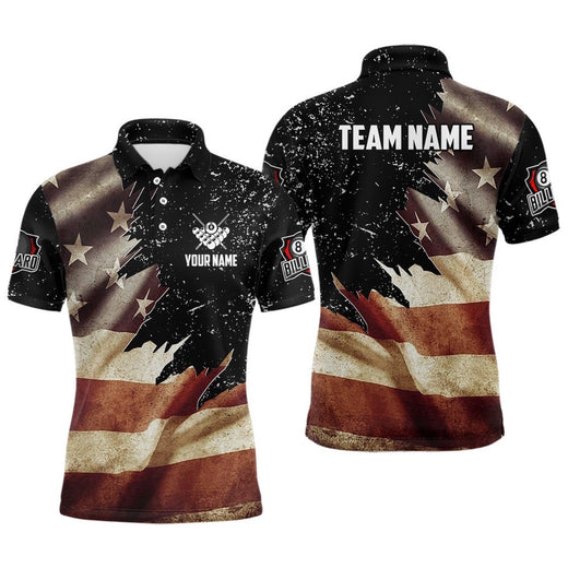 Retro American Flag Billiard Polo Shirts Custom Patriotic Billiard Polo Uniform, Personalized Billiard Polo Shirt