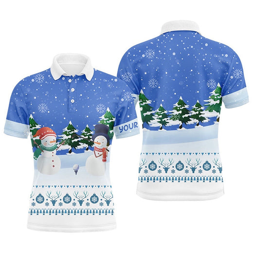 Snowman Blue Christmas Men's Golf Polo Shirt Custom Golf Shirts For Men Winter Holiday Golf Gifts, Golf Polo Shirt, Golf Shirts