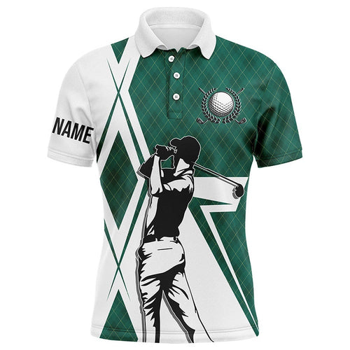White Men's Golf Polo Shirts Custom Green Argyle Pattern Golf Shirts For Men For Men's, Golf Polo Shirt, Golf Shirts