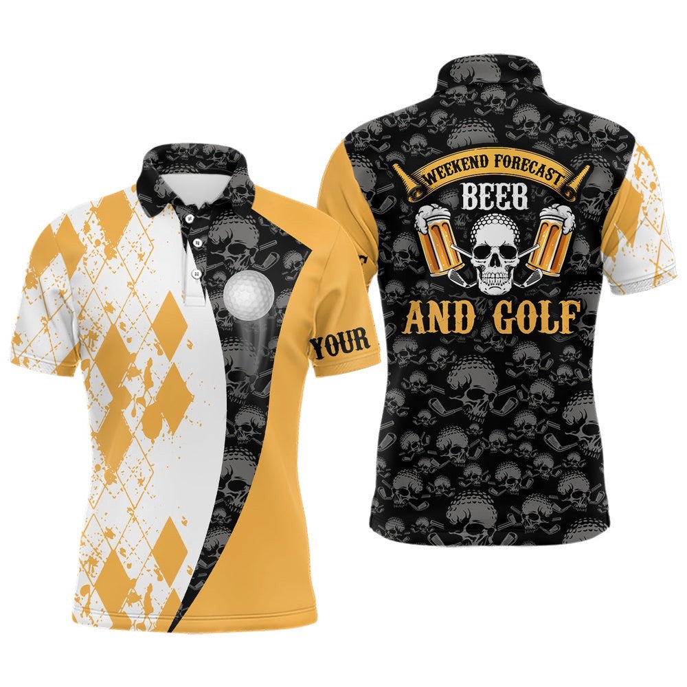 Weekend Forecast Beer & Golf Argyle Pattern Skull Men's Golf Polo Shirt Beer Golf Shirts For Men, Golf Polo Shirt, Golf Shirts