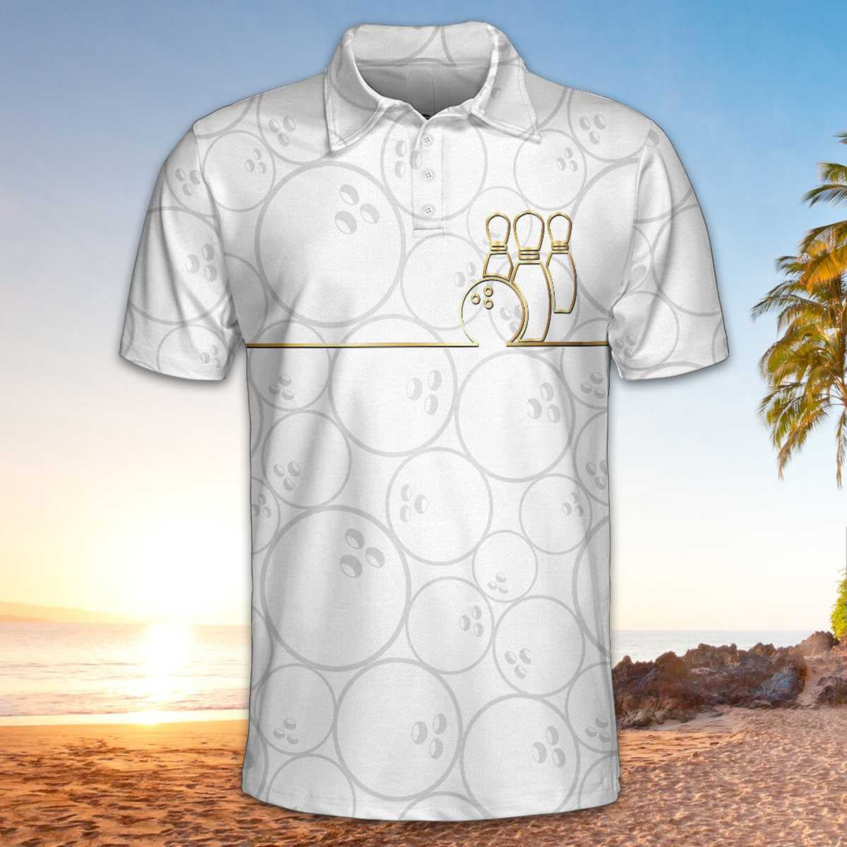 White And Golden Bowling Ball Pattern Polo Shirt - Bowling Men Polo Shirt - Gifts To Get For Your Dad - Father's Day Shirt