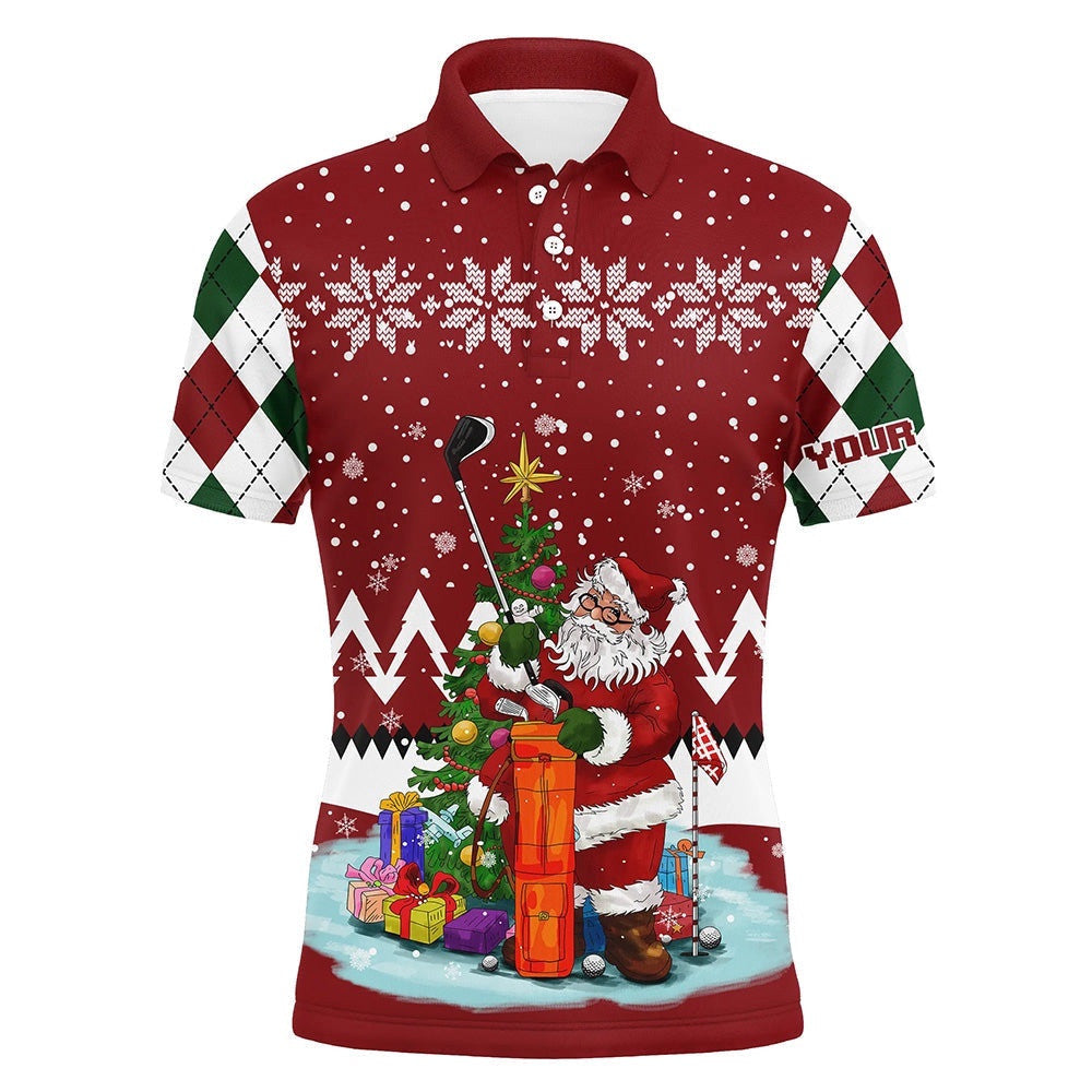Ugly Christmas Red Argyle Pattern Golf Shirt Custom Men's Golf Polo Shirt Santa Golfer Christmas Gift, Golf Polo Shirt, Golf Shirts