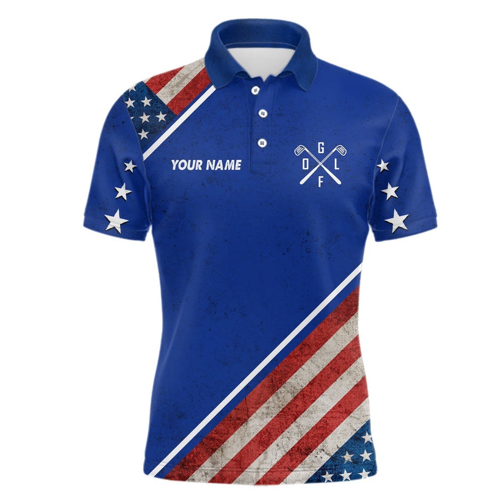 Retro Usa Flag Men's Golf Polo Shirts Custom Patriotic Golf Shirts For Men Golfing Gifts, Golf Polo Shirt, Golf Shirts